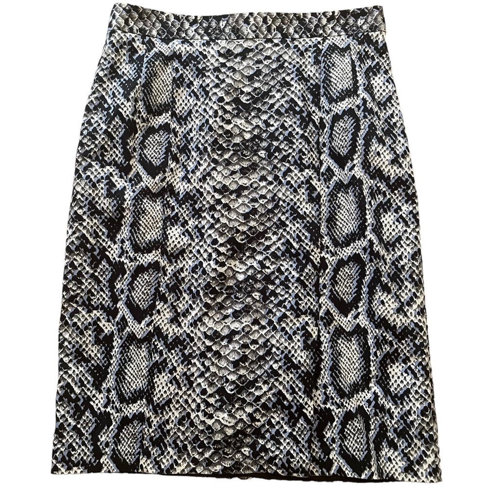 Nanette Lepore White/Black/Steel Blue Snake Print Pencil Skirt 10